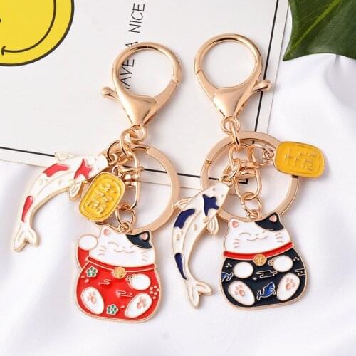 1PC Japanese Fortune Cat Keychains Koi Fish Airpods Pendant Key Chain Loveliness Womens Fashion Bag Accessories Key Rings New