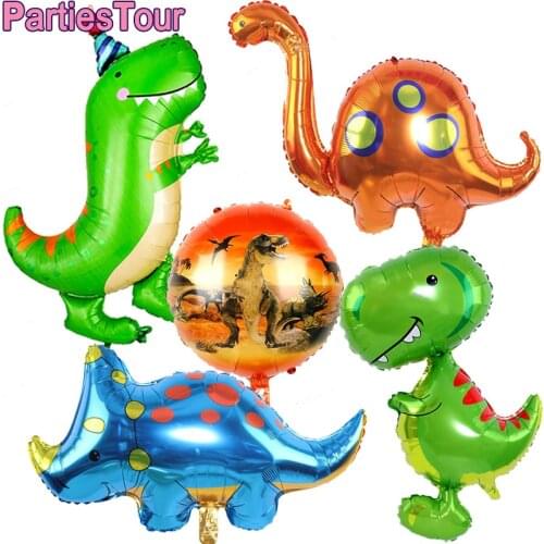 1pc Green Large Dinosaur Balloons Happy Birthday Hat Dinosaur Foil Ballons Aluminum Helium Jungle Balloons for Dino Theme Party