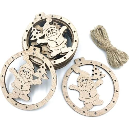 10pcs Wooden Christmas Ornaments Unfinished Wood Hanging Ornament Slices with Hole for Christmas Party Decorations DIY Crafts