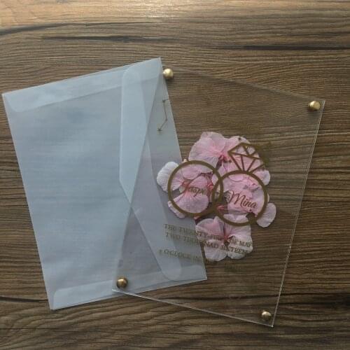 10pcs newest double acrylic wedding invitation card with flower inside for wedding and birthday decoration