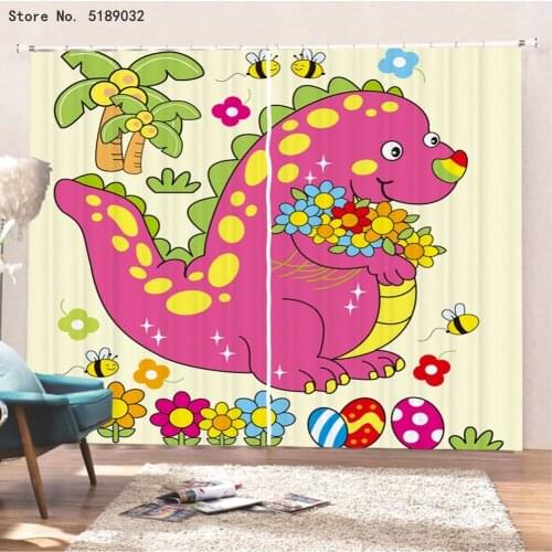 2 Panels Dinosaur Window Drapes for Living Room Bedroom Animals Window Treatments 3D Print Blackout Window Curtain Bedroom Decor