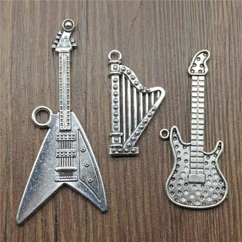 2pcs Charms Guitar Antique Silver Color Electric Guitar Charms Pendant Jewelry Music Harp Charms For Jewelry Making