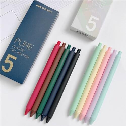 5pcs Pure Colors Gel Ink Pens Ballpoint 0.5mm Vintage Sweet Designs Multi Color Pens for Writing Stationery Office School F696