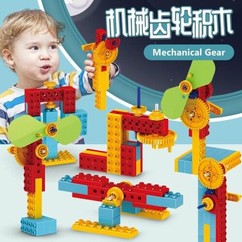 50Pcs Mechanical Gear Building Blocks Sets Duploed Model Rotate Assembling Bricks Educational Toys for Children