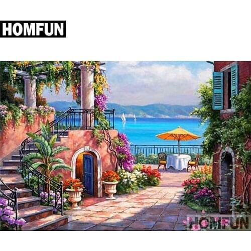 HOMFUN Full Square/Round Drill 5D DIY Diamond Painting "Seaside town" Embroidery Cross Stitch 5D Home Decor Gift A06738