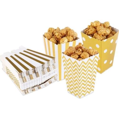 Paper Popcorn Boxes Yellow Design Trio Miniature Scalloped Edge Cardboard Party Candy Container Treat Cartons