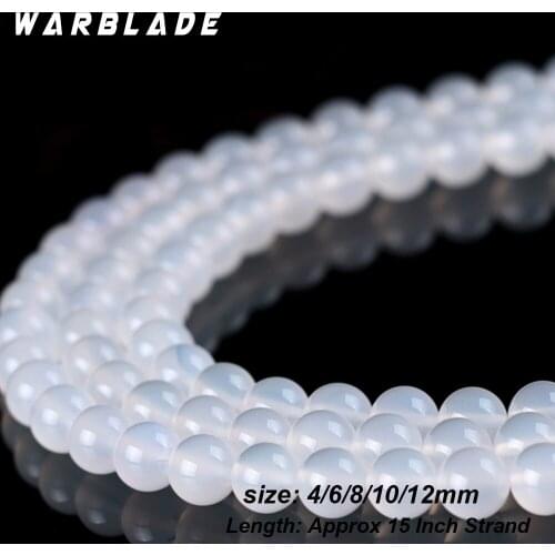 WarBLade Natural Stone White Agate Beads Round Loose Stone Beads 4mm 6mm 8mm 10mm 12MM For DIY Necklace Bracelet Jewelry Making