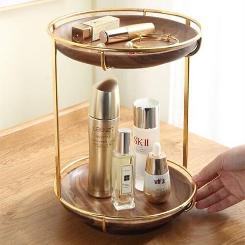 Wooden 2 Layers Rotating Makeup Cosmetic Holder Earring Necklace Ring Bracelet Jewellery Metal Display Storage Rack