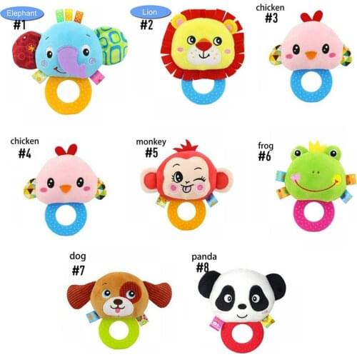 Hot Sale Baby Hand Rattles with SiliconeTeether Cute Animal Bell Toys For 0-3Y Infants Toddlers Cartoon Plush Toy Wholesale