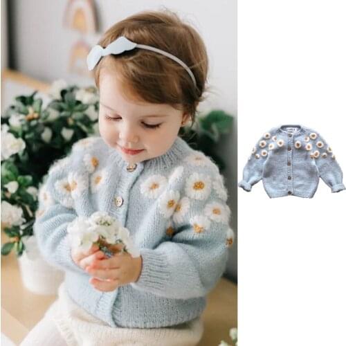 Toddler Baby Sweater Cardigan Autumn Winter New Baby Girls Cute Flower Hand Embroidery Knitted Cardigan Kids Girl Sweater Jacket