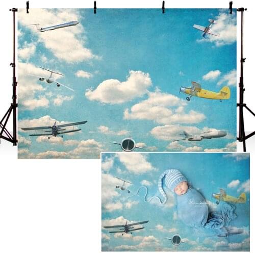 Newborn Aircraft Photography Background Sky And White Clouds Birthday Backdrop Baby Shower Decoration Banners For Photo Studio