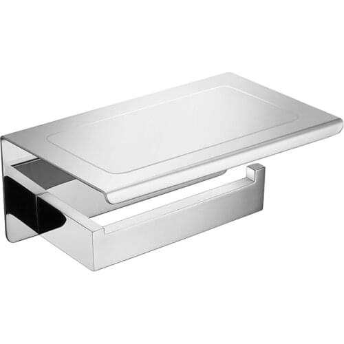 Chrome Toilet Paper Holder, SUS304 Stainless Steel Bathroom Paper Tissue Holder with Mobile Phone Storage Shelf Rack