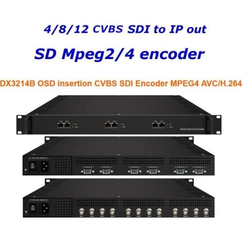 DX3214B 4/8/12 Channel CVBS SDI Encoder MPEG4 AVC/H.264 OSD insertion SD mpeg2 mpeg4 encoder logo caption QR Code encoder