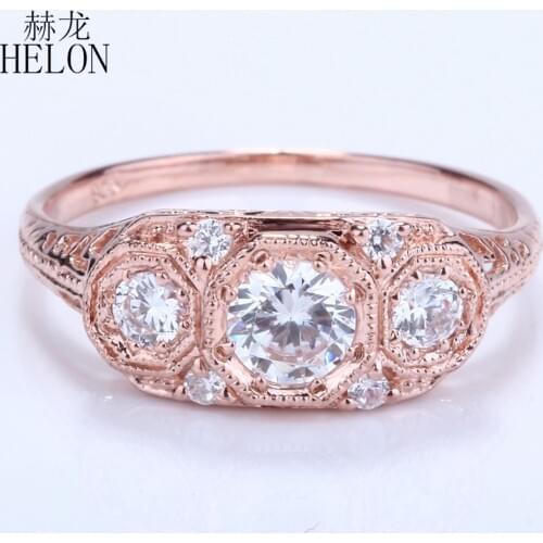 HELON Solid 14K White Gold Moissanite Ring 0.7CT VVS/GH Color Test Positive Moissanite Diamond Engagement Wedding Jewelry Ring