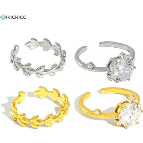Kikichicc 100% 925 Sterling Silver Big Zircon Leave Ring Adjustable Luxury Women Fashion Rock Punk Crystal Jewels For Lady