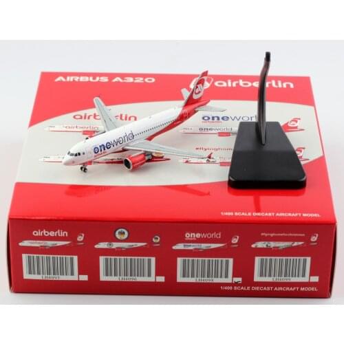 1:400 Alloy Collectible Plane Gift JC Wings LH4098 Air berlin Airbus A320 "OneWorld" Diecast Aircarft Model D-ABHO With Stand