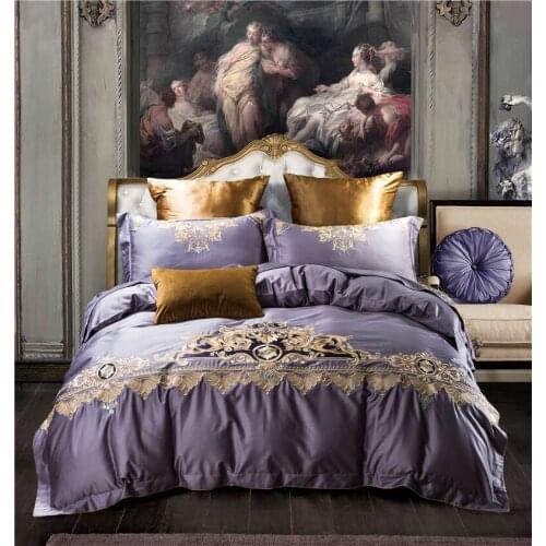 2018 Luxury Bedding Set Queen King Size 4pcs Bed Linen Soft Bed Cover European Bedclothes Purple Embroidery Duvet Cover Sets
