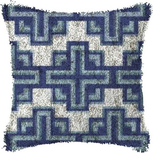 Latch Hook Cushion Blue Pillow Case Color Canvas Acrylic Yarn Latched Hook Pillow Kits Crochet Cushion Cover