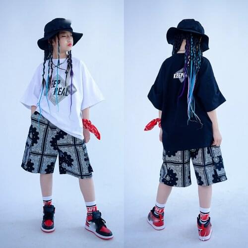 Summer Short Sleeved Loose Shorts Hip Hop Dance Clothes For Kids Children Jazz Street Dance Costumes Street Dance Wear DQS7082