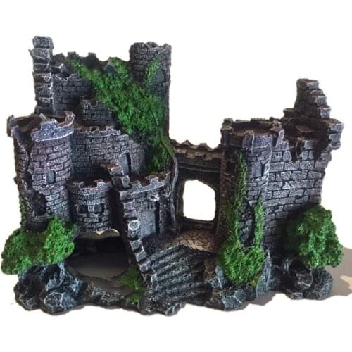 Hot Resin Artificial Fish Tank Ancient Castle Decoration Aquarium Rock Cave Building Decoration Aquatic Landscaping Ornament