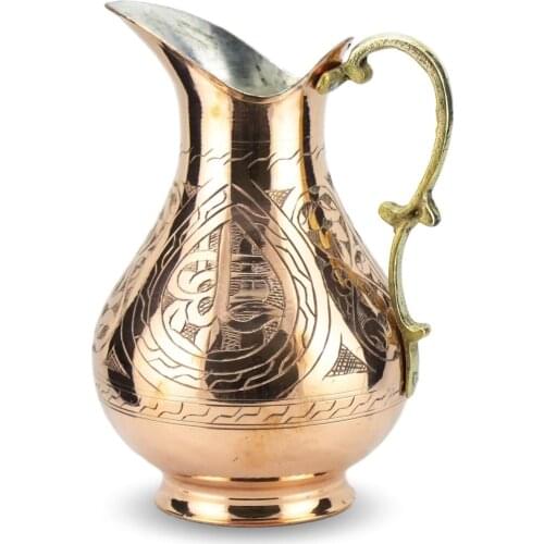 SONAYCOPPER Engraved Copper jug, Pure Copper, Forged Copper Jug, Carved Copper Cocktail Service, copper Water Jug 2 lt