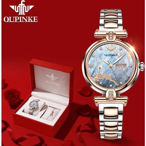 OUPINKE Mechanical Women Watch Fashion Switzerland Luxury Brand Ladies Wrist Watch Automatic Designer montre femme Gift 3180