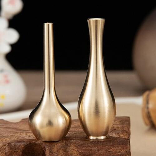 Hot 1pcs Nordic Style Mini Pure Copper Vase Gold Home Decor Living Room Decoration Antique Vase Tall Vase Unique Flower Vase