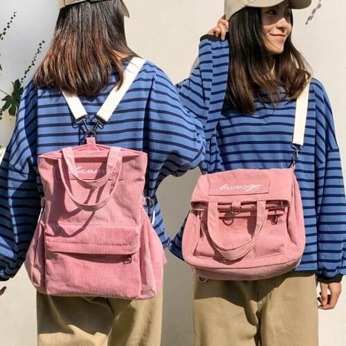 Multifunction Women Casual Backpack Retro Corduroy Backpack School Backpack For Teenage Girls Shoulder Bag Female Korean Totes