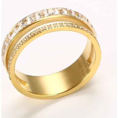 Fashion Hollow Ring Stainless Steel Double layer Cubic Zirconia Finger Rings For Women Female Wedding/Engagement Brand Jewelry