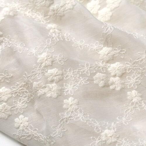 Milky Chiffon Silk Crepe Embroidery Mesh Fabric Plum Flower Mesh Gauze Fabric DIY Dress Skirt T-shirt Cloth