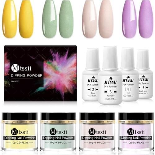 Mtssii 8pcs Dipping Nail Powder Set For Nail Art Natural Dry Chrome Pigment No Need Lamp Cured Nail Art Glitter Shiny Powder