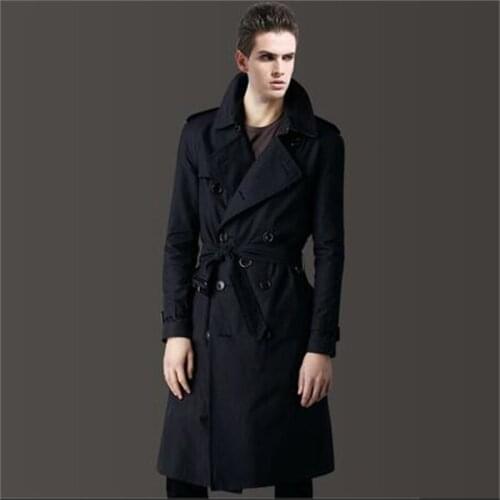 Mens trench coats spring autumn casacos homens man long clothes slim fit overcoat long sleeve new designer double-breasted