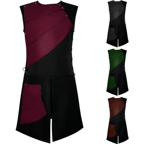 Mens Leather Vest Armor Medieval War Larp Knight Warrior Costume Armour Roman Archer Tabard Coat Cosplay Tunic Outfit For Adult