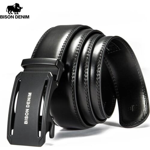 Bison Denim Casual Mens belt Genuine Leather Male Belt Black Brand Strap Belts for Men Cowskin Classic Fashion Pin Buckle Black