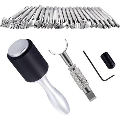 Nonvor Leather Craft Set, 22 Pieces Leather Tool Kit with Leather Stamping Tools,Leather Carving Working Hammer, Swivel Knife