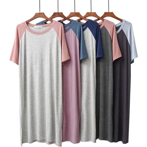 Fdfklak Summer Women Nightdress Short Sleeve Nightgowns Casual Modal Sleepwear Dress Loose Comfortable Home Long Nightdress