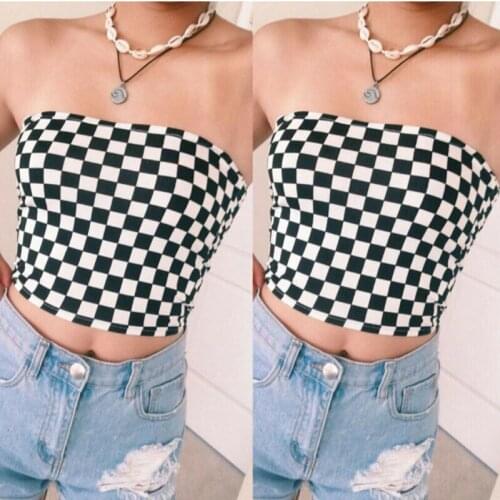 2019 New Fashion Sexy Women Sleeveless Off Shoulder Strapless Tops Lady sexy Black White Plaid Tube Tops