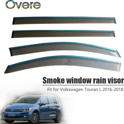 Overe 4Pcs/1Set Smoke Window Rain Visor For VW Touran L 2016 2017 2018 Styling Awnings Shelters Guard ABS Car accessories