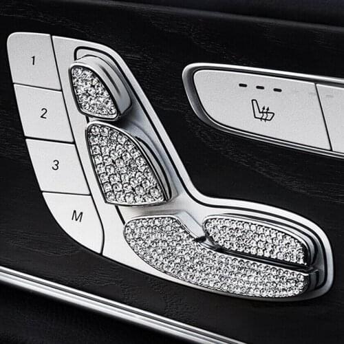 Silver Bling Crystal Seat Adjust Control Switch Decor Cover Trims for Mercedes Benz C E GLC W205 W213 X205 2015