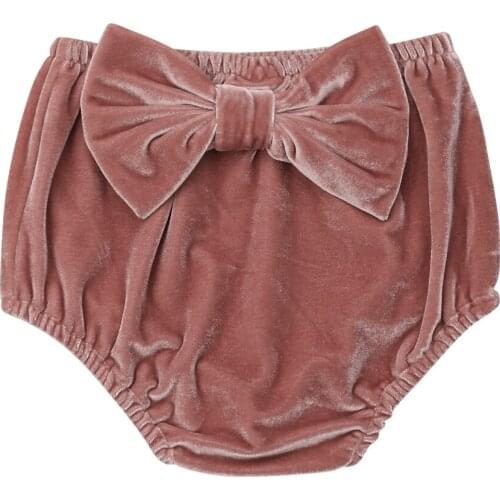 Newborn Kid Baby Girl Casual PP Pants Pleuche Shorts Gold Velvet Bowknot Bloomer