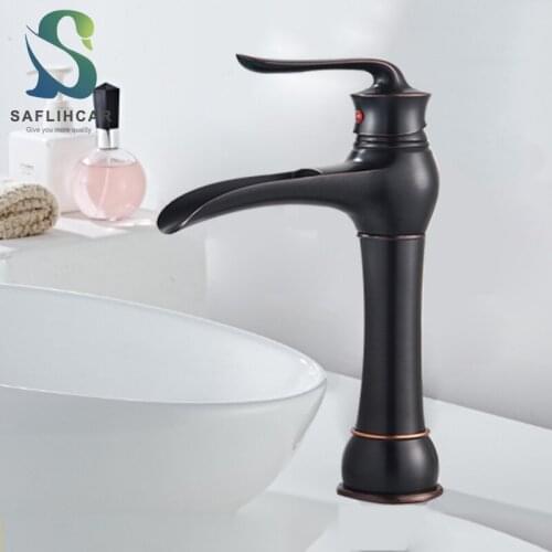 Black Bathroom Basin Faucet Contemporary Fashion Mixer Taps Waterfall Faucet Single Handle Deck Mounted Bathroom Sink Faucet
