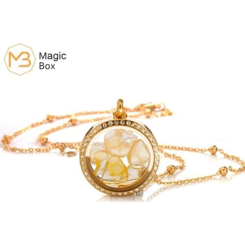 Glass Pendant L316 Stainless Steel Rose Gold Waterproof Rubber Pendant Necklace Floating Crystal Fashion Initial Necklace Female