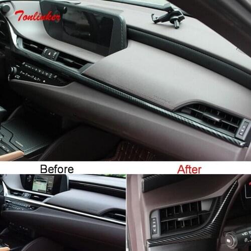 Tonlinker Interior Car Center Console Cover Sticker For LEXUS ES200 260 300H 2018-21 Car Styling 2 PCS ABS Carbon Cover Stickers