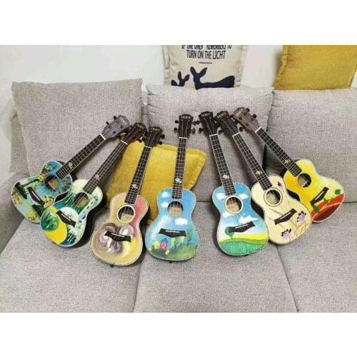 2020 top quality,hand made oil painting top,23'' ukulele,solid spruce top acoustic guitar,4 strings matt finished guitar