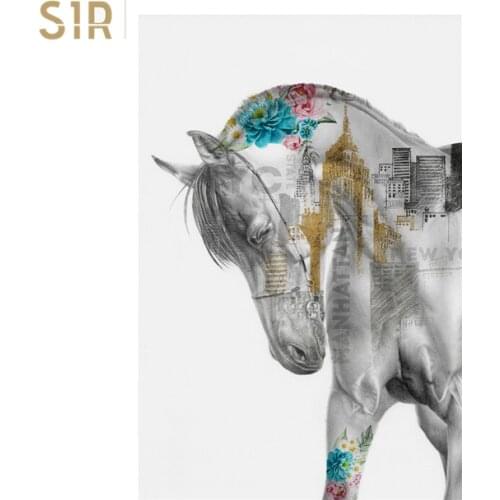 Galloping Horse with Golden Head Wall Decor Room Decor Aesthetic Canvas Painting Home Decore Interior Decoration for Home