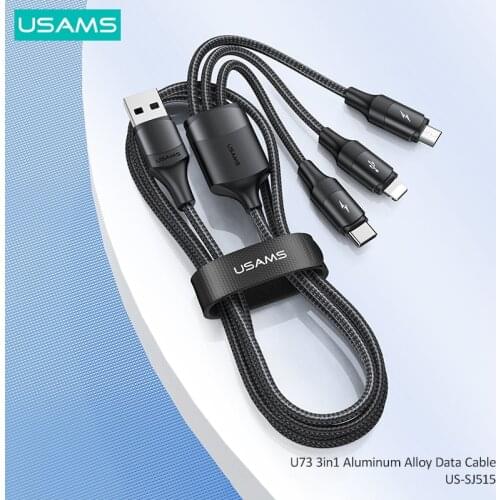 USAMS 3 In 1 USB Charge Cable for iPhone 12 11 Pro Max Micro USB Type C for Huawei Xiaomi Cable Retractable Fast Charging Cable