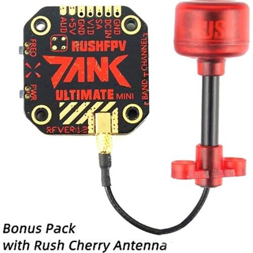Rush Tank FPV videoTransmitter VTX 5.8GHz 48CH Mini 20x20mm External-Audio MMCX Connector with Rush Cherry Antenna 5.8GHz RHCP