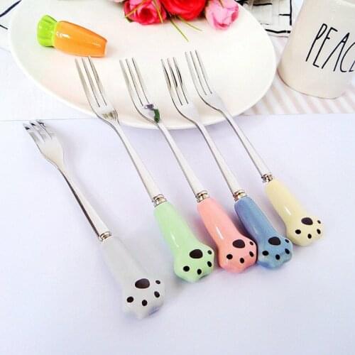 1PC Kitchen tool Fashion Stainless Steel Paw Forks 130mm Cute Bone China fruit fork /cake dessert fork tableware Party Gift