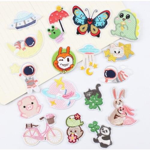 Cloth Stickers Astronaut Embroidered Cloth Sticker Spaceship Embroidered Label Cartoon Bicycle Embroidery Kitten Patch Sticker