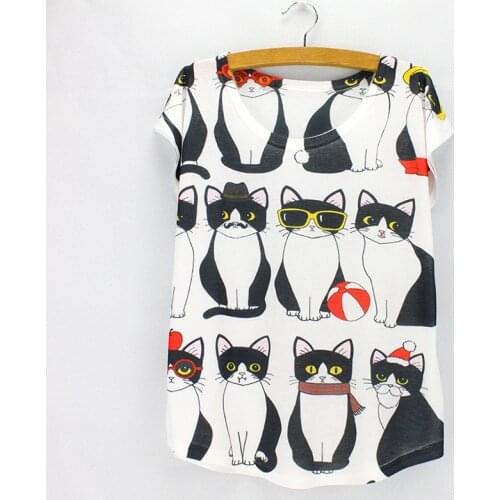 BLINGPAW Black Cat Digital Print Woman Short Sleeve T-Shirt Graphic Tees Women Tshirt Tops Tees